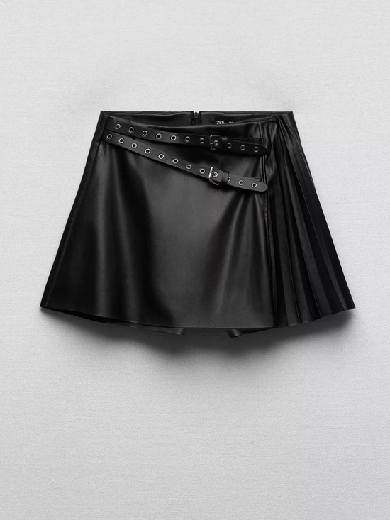 Zara Pants - Zara Faux Leather Pleated Mini Skort Sz M